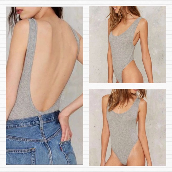 Small NASTY GAL Light Gray Backless Bodysuit - Picture 2 of 6